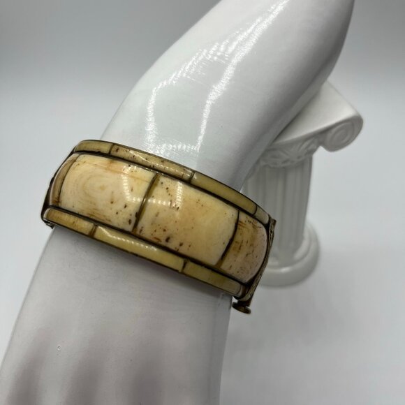 Vintage Brass Inlaid Tribal Bangle / Bracelet India JP231 - Picture 1 of 8